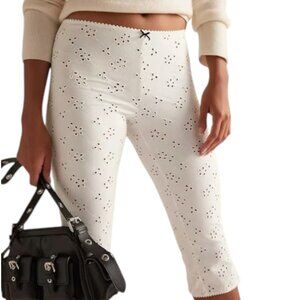 FREE PEOPLE EYELIT LACE BLOOMER CROP LOUNGE OFF WHITE PANTS M/L NWT X REVOLVE‎
